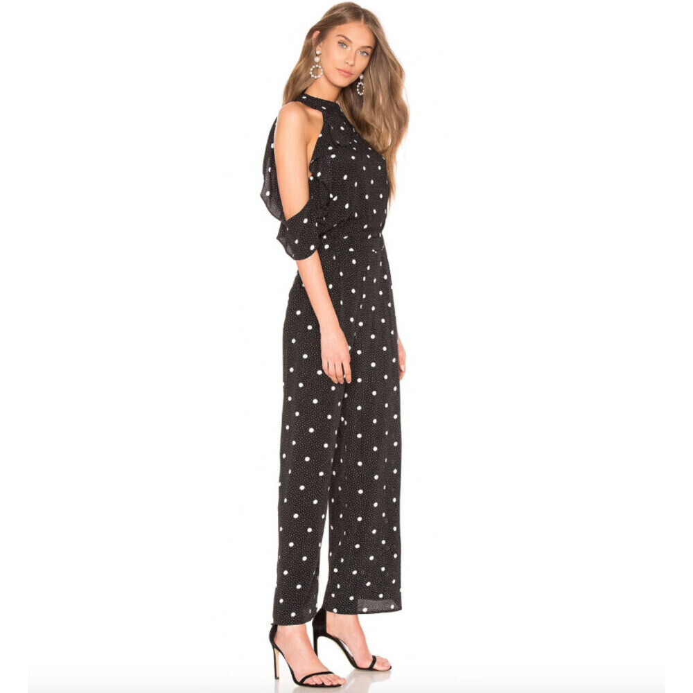 1. State Women's Cold Shoulder Jumpsuit In Rich Black/White Dots Size M
